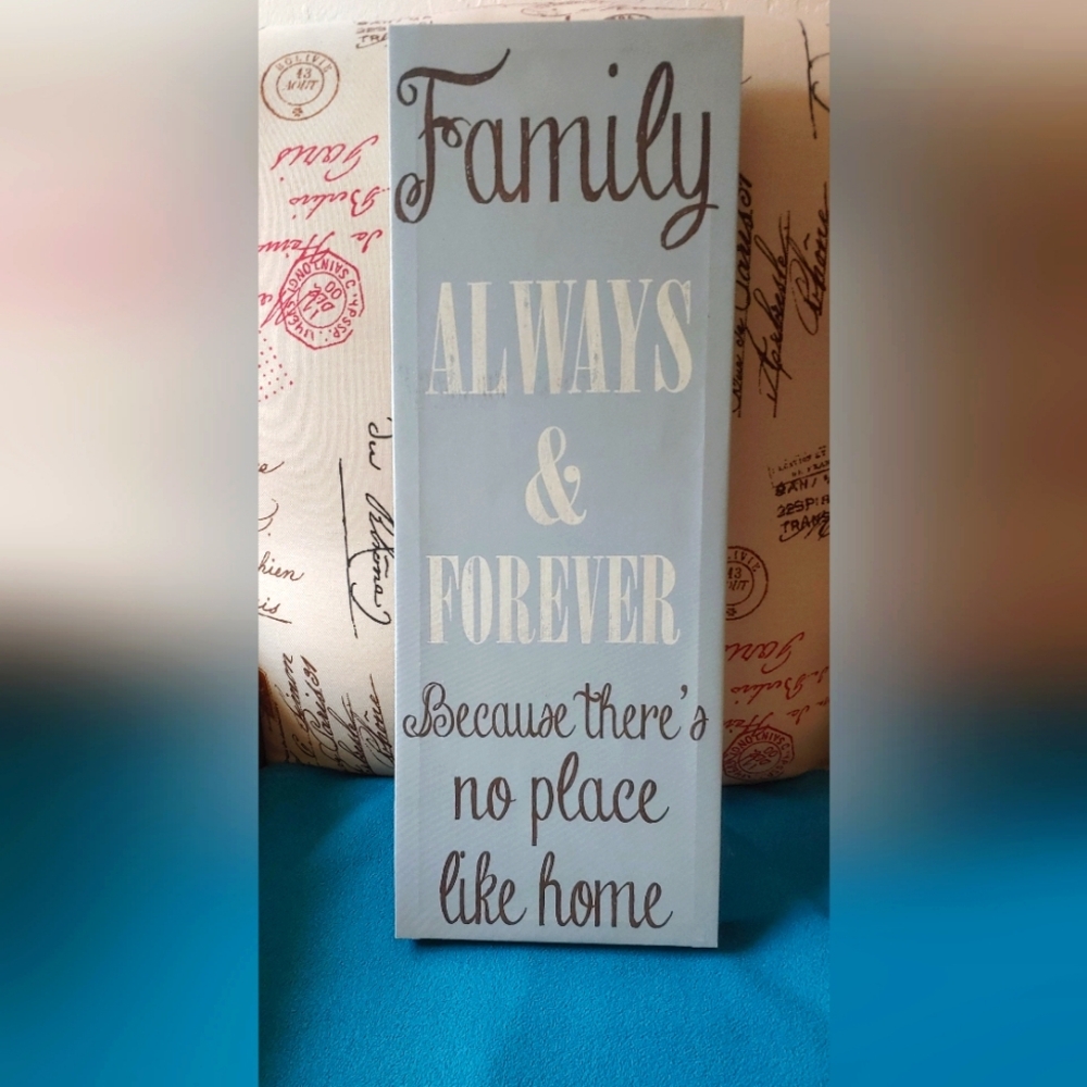 24x9 wall art painted canvas/wood frame w/clock approx 12"x8". Pale turqoise/brn